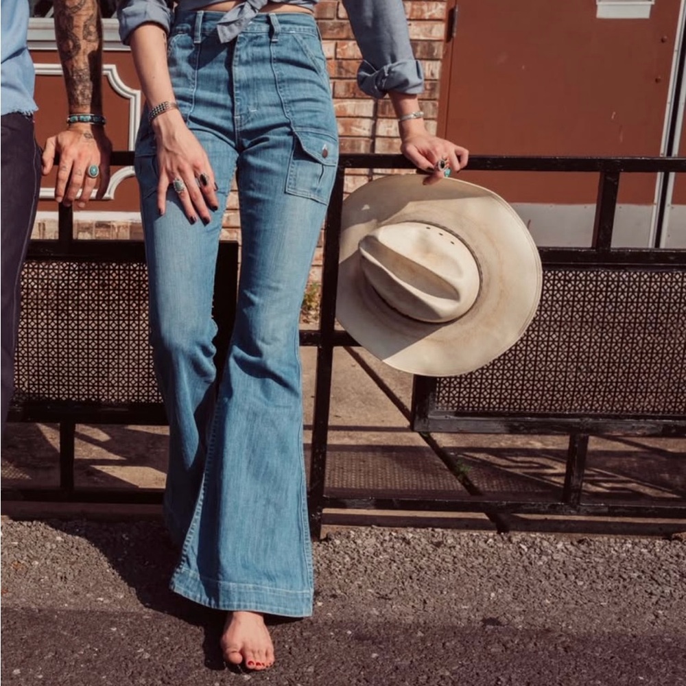 hand crafted bell bottom jeans